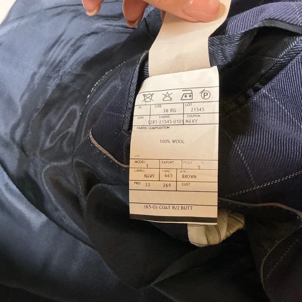 Paul Frederick‎ Mens Navy Windowpane Wool Blazer Sport Coat Size 38R
